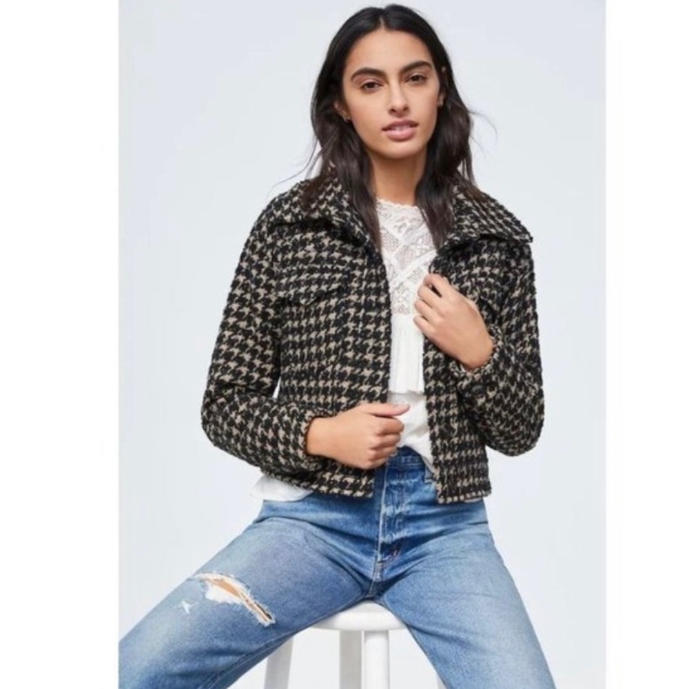 Anthropologie Houndstooth Cropped Sparkle Jacket